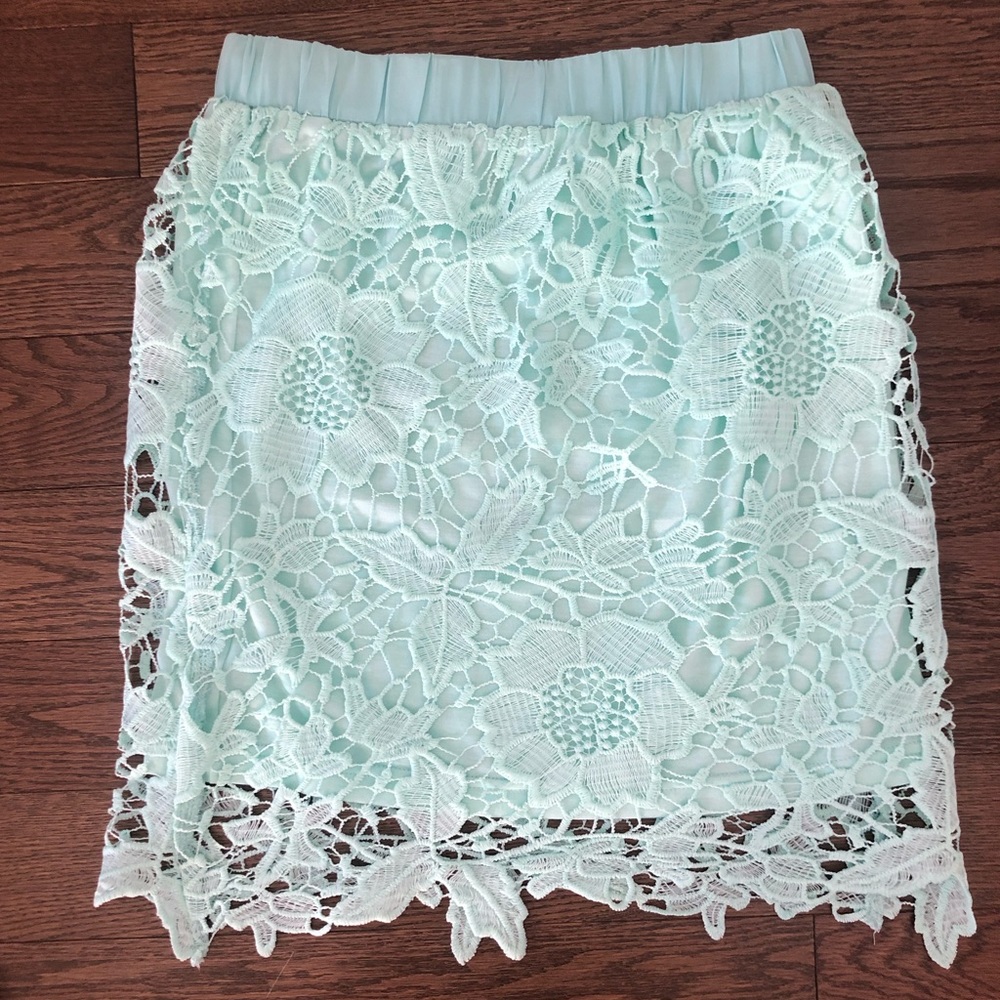 Tobi Womens Lace Crochet  Overlay Mini Skirt Mint Size XS